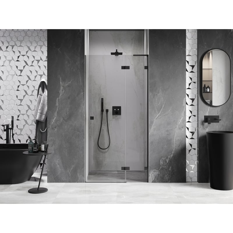 Mexen Lunar L desna klizna tuš vrata 100 cm, prozirna, crna - 834L-100-000-70-00-P