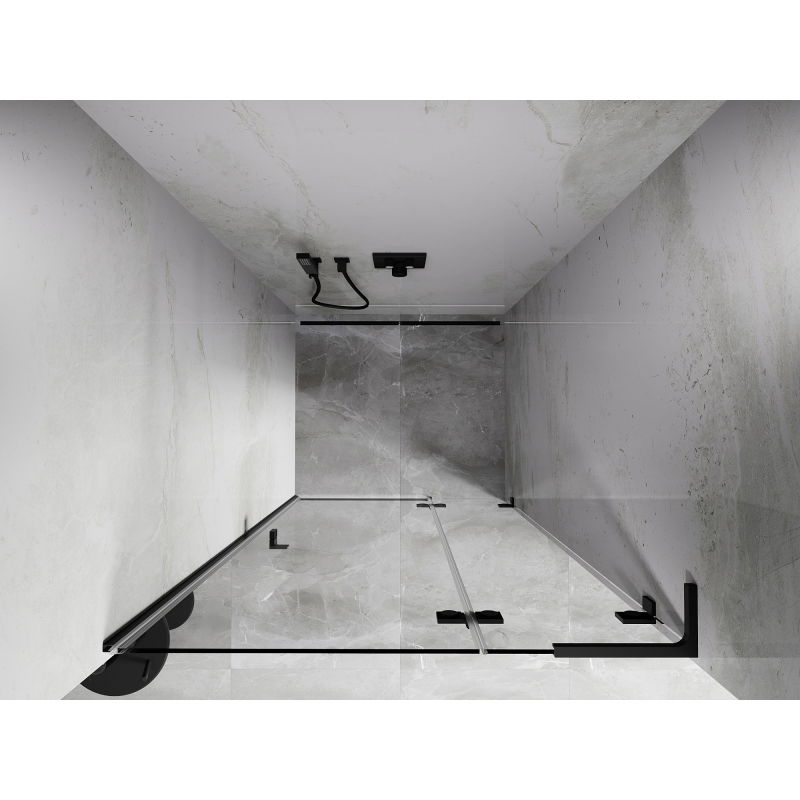 Mexen Lunar L porta doccia a battente destra 115 cm, trasparente, nero - 834L-115-000-70-00-P