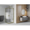 Mexen Rio ruudukujuline dušinurk 90 x 90 cm, valged triibud, kuldne - 860-090-090-50-20