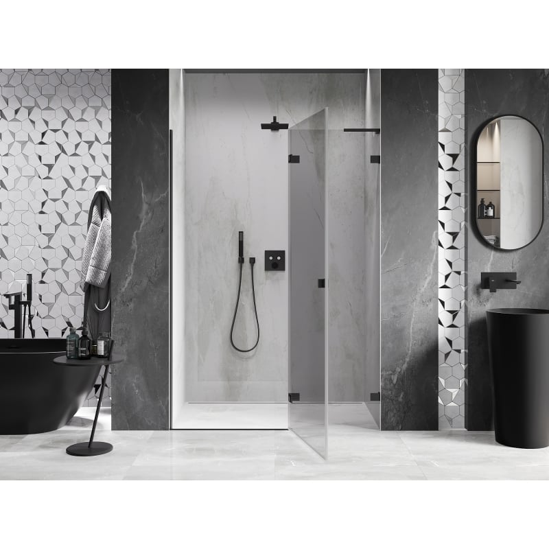 Mexen Lunar L right-hand hinged shower door 130 cm, transparent, black - 834L-130-000-70-00-P