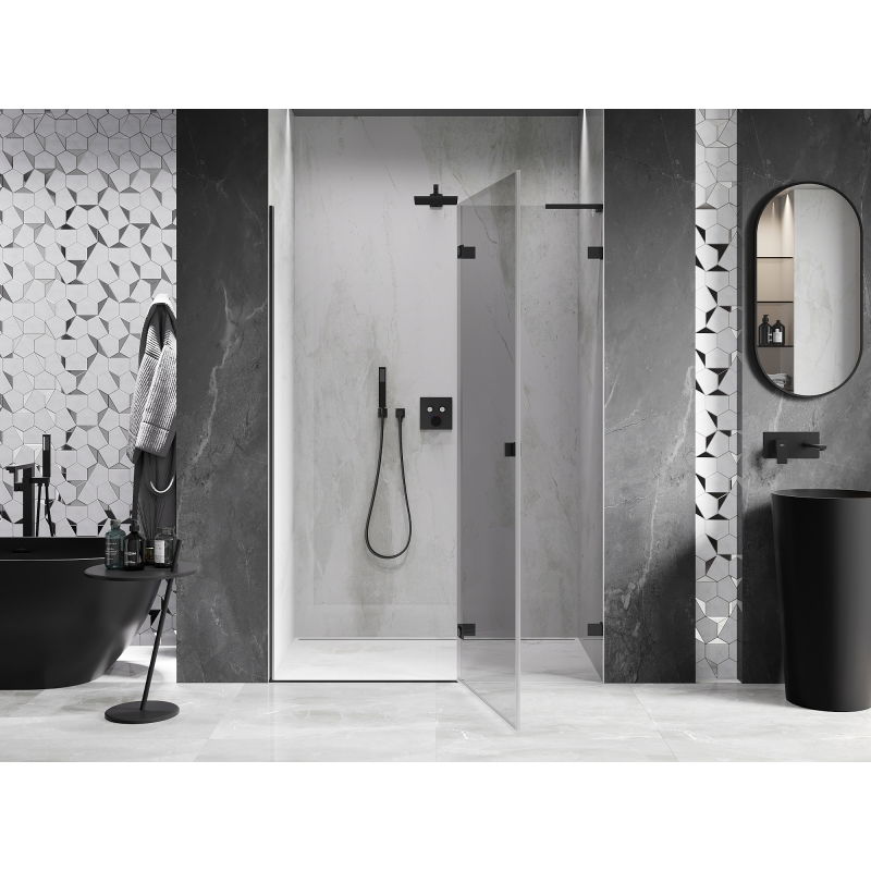 Mexen Lunar L right hinged shower door 135 cm, transparent, black - 834L-135-000-70-00-P