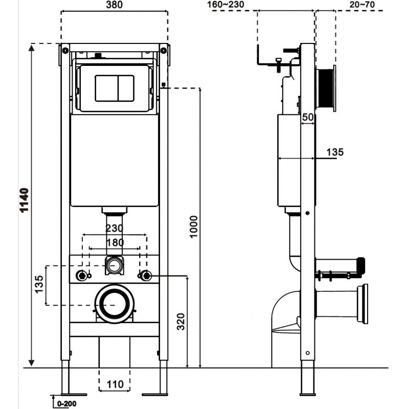 Mexen Tex W slim, hoekig inbouwreservoir voor WC - 61105