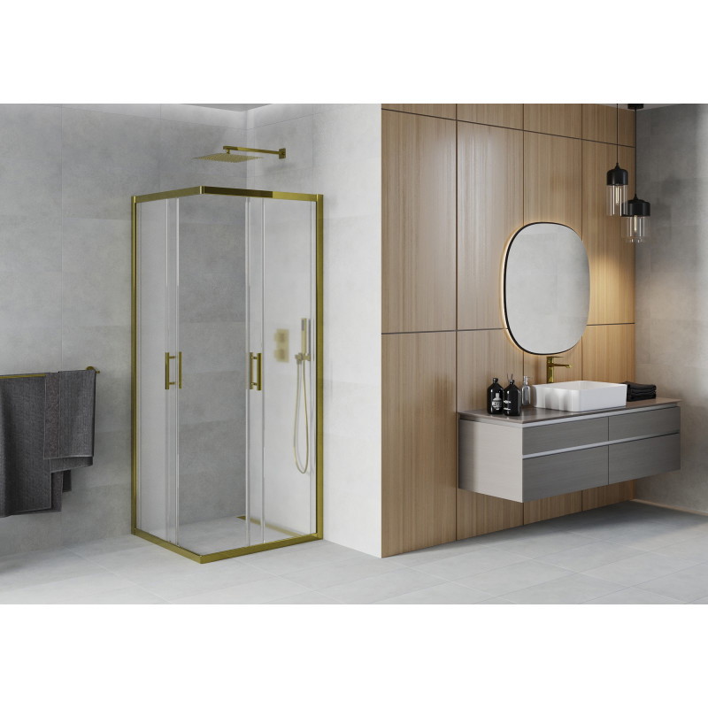Mexen Rio quadratische Duschkabine 80 x 80 cm, matt, Gold - 860-080-080-50-30
