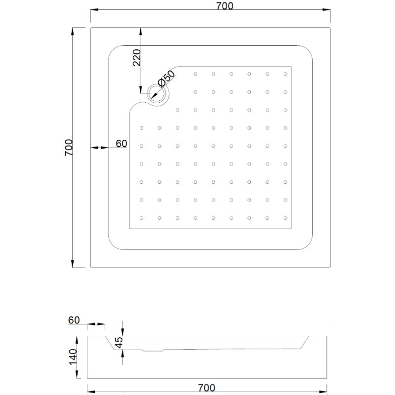 Mexen Rio Quadratische Duschkabine 70 x 70 cm, weiße Streifen, Chrom + Duschwanne, weiß - 860-070-070-01-20-4510