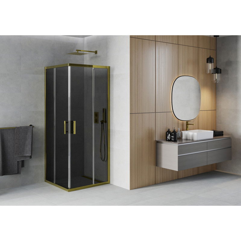 Mexen Rio Duschkabine quadratisch 70 x 70 cm, Graphit, Gold - 860-070-070-50-40