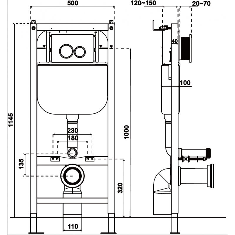 Mexen Tex Air E cadre de montage encastré pneumatique pour WC - 61109A