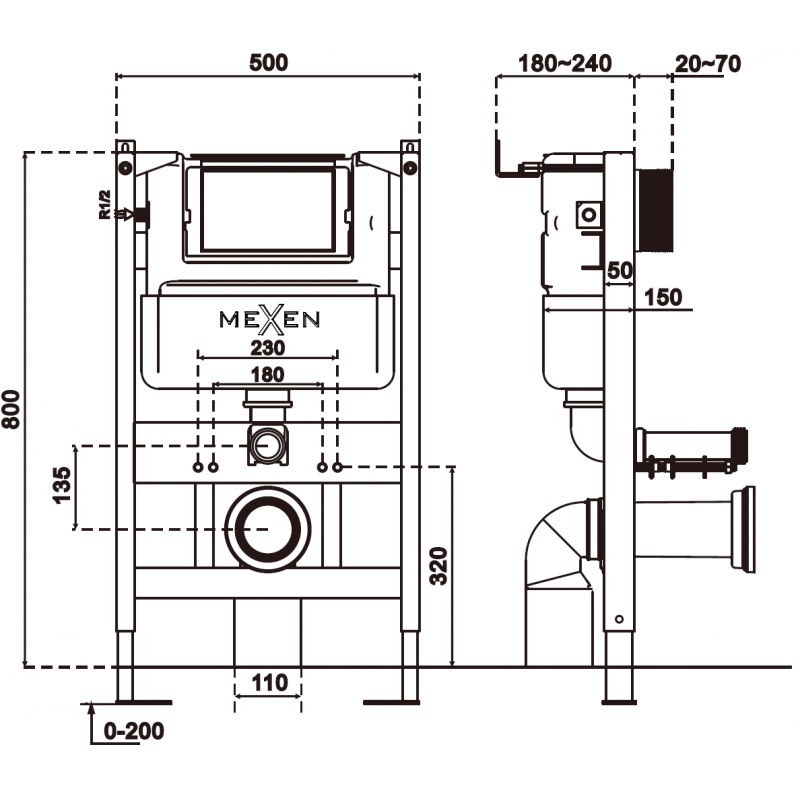 Mexen Tex Air XS-F estructura empotrada neumática para WC - 61800A