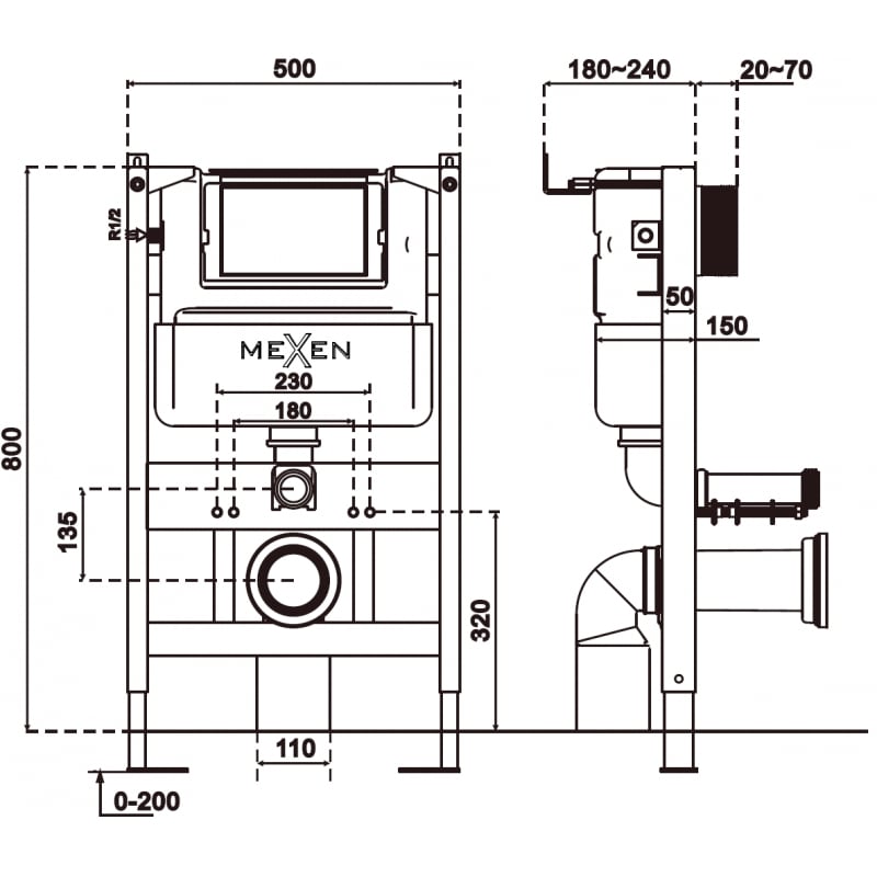 Mexen Tex Air XS-F pneumatic concealed frame for WC - 61800A