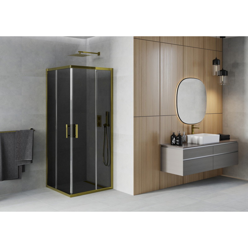 Mexen Rio kvadratna pršna kabina 80 x 80 cm, grafit, zlata - 860-080-080-50-40