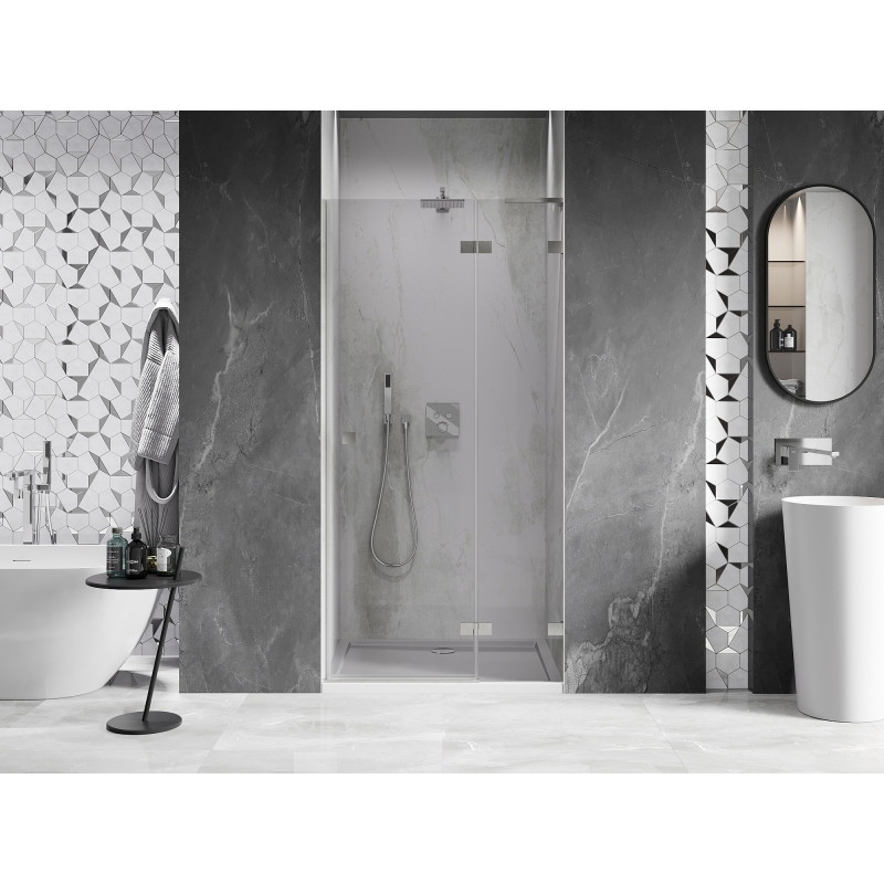 Mexen Lunar L dušiuksed, parempoolsed, 90 cm, läbipaistev, harjatud nikkel - 834L-090-000-97-00-P
