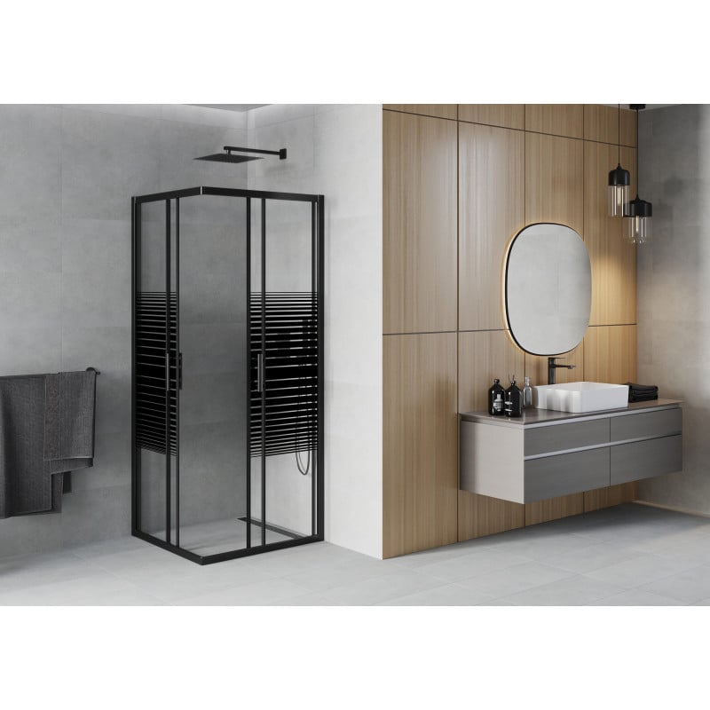 Mexen Rio cabine de douche carrée 80 x 80 cm, bandes noires, noire - 860-080-080-70-20