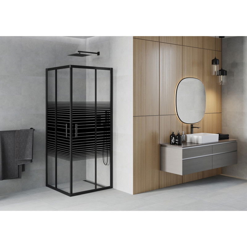 Mexen Rio square shower cabin 90 x 90 cm, black stripes, black - 860-090-090-70-20