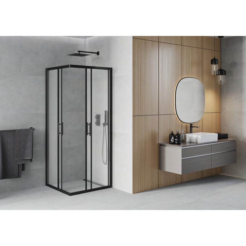 Mexen Rio vierkante douchecabine 90 x 90 cm, ijs, zwart - 860-090-090-70-30