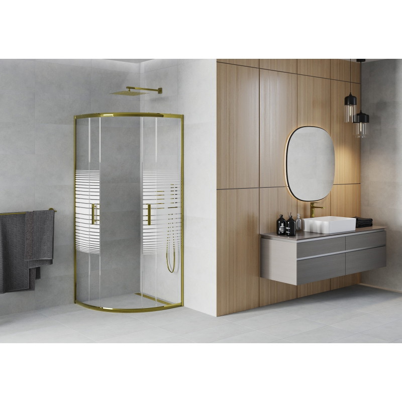 Mexen Rio cabina doccia semicircolare 70 x 70 cm, righe bianche, dorata - 863-070-070-50-20