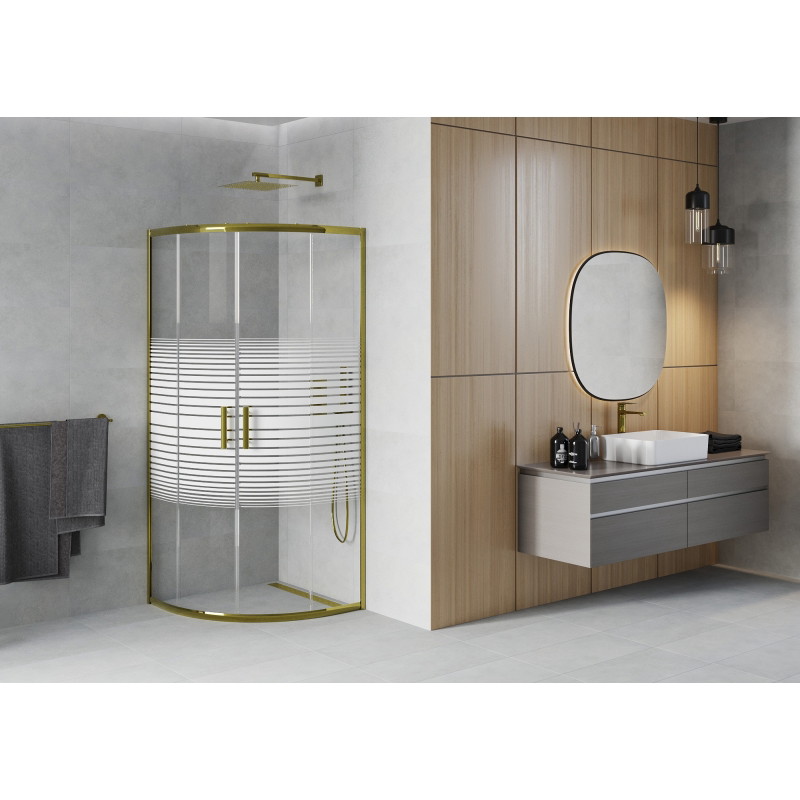 Mexen Rio cabina doccia semicircolare 70 x 70 cm, righe bianche, dorata - 863-070-070-50-20