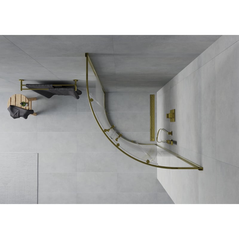 Mexen Rio cabina de ducha semicircular 70 x 70 cm, franjas blancas, oro - 863-070-070-50-20