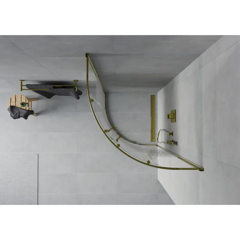 Mexen Rio Halbrunde Duschkabine 70 x 70 cm, weiße Streifen, gold - 863-070-070-50-20