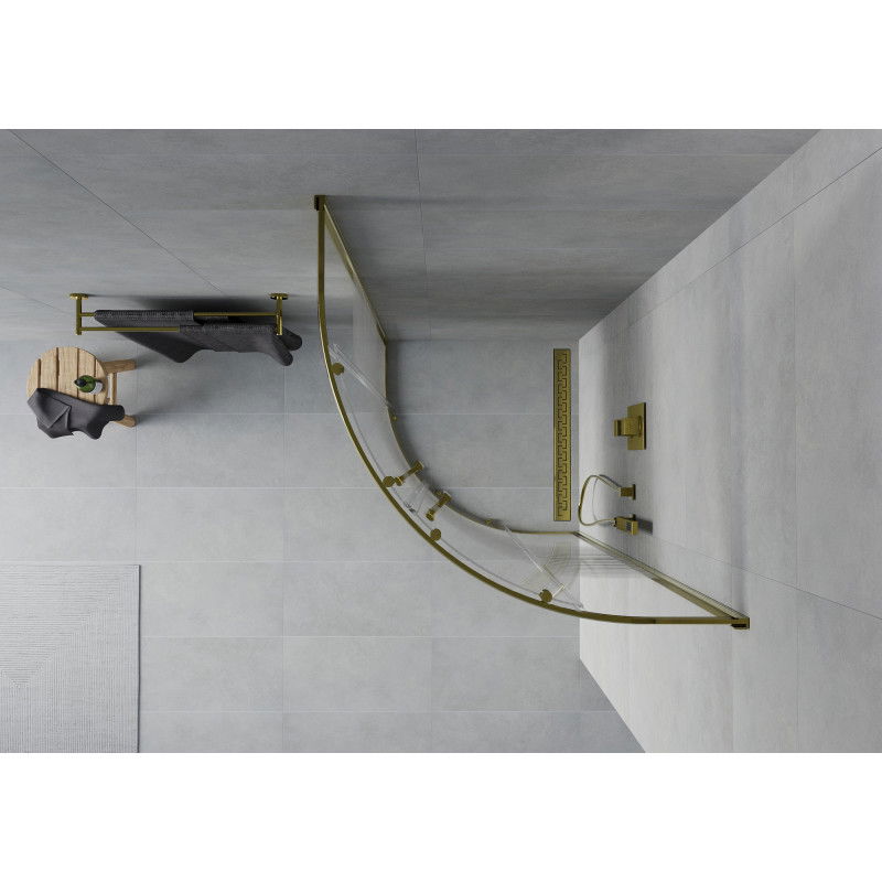 Mexen Rio cabine de douche semi-circulaire 90 x 90 cm, bandes blanches, dorée - 863-090-090-50-20