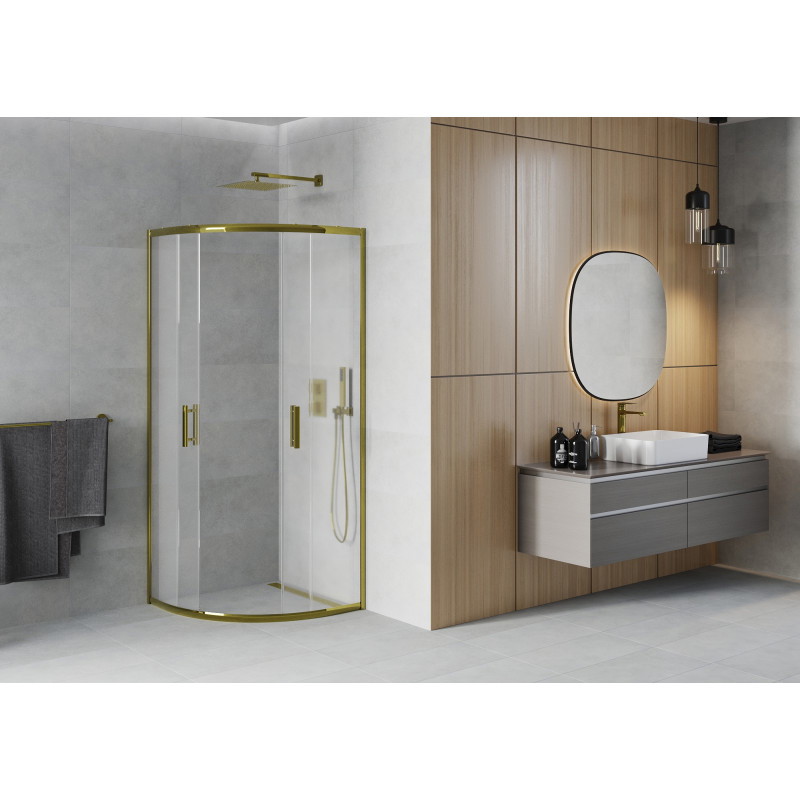 Mexen Rio cabina de ducha semicircular 70 x 70 cm, escarchado, dorado - 863-070-070-50-30