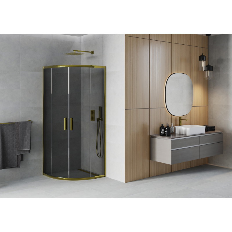 Mexen Rio Halbrunde Duschkabine 80 x 80 cm, graphit, gold - 863-080-080-50-40