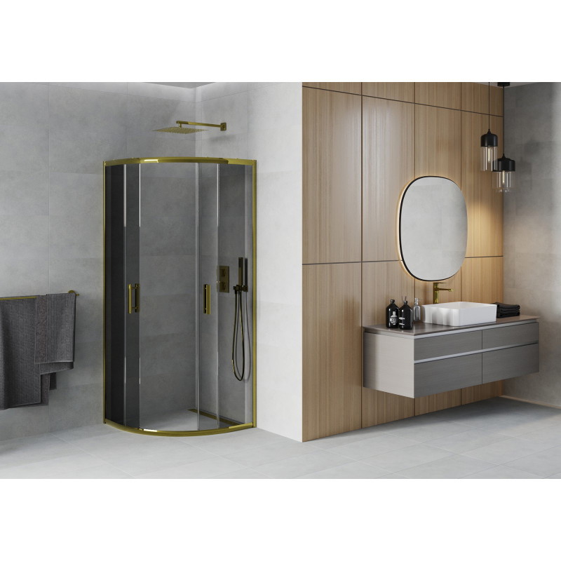 Mexen Rio Runde Duschkabine 90 x 90 cm, Graphit, Gold - 863-090-090-50-40