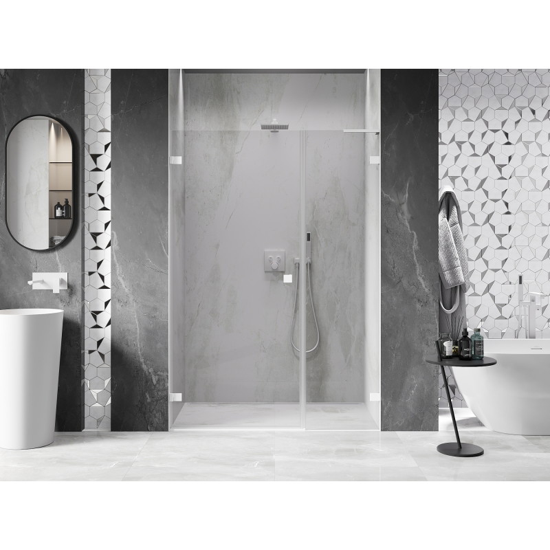 Mexen Lunar-B L drzwi prysznicowe uchylne lewe 140 cm, transparent, białe - 832SL-140-050-20-00-L