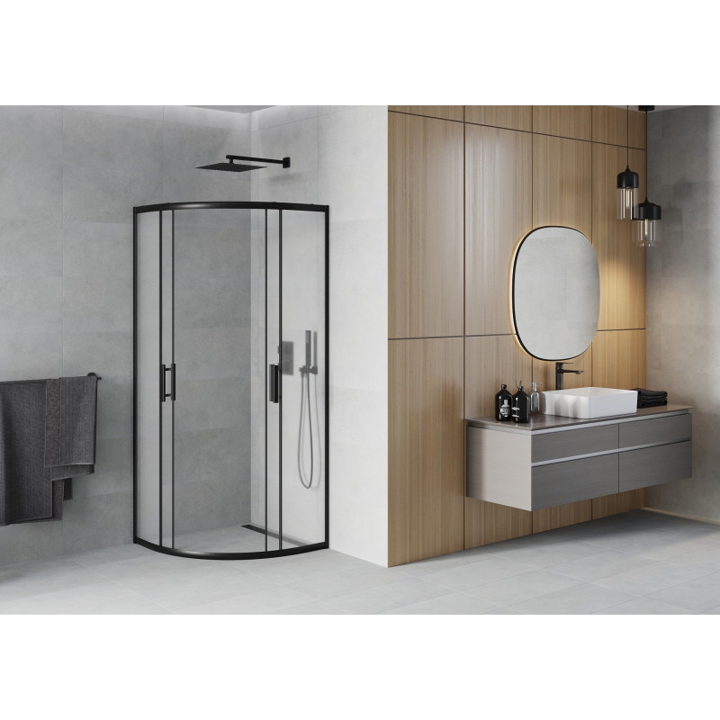 Mexen Rio duschkabin halvrund 70 x 70 cm, frost, svart - 863-070-070-70-30