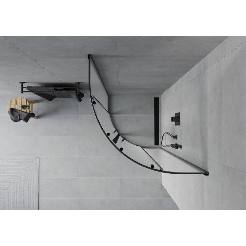 Mexen Rio Duschkabinn hallefkreesfërmeg 80 x 80 cm, Reif, schwaarz - 863-080-080-70-30