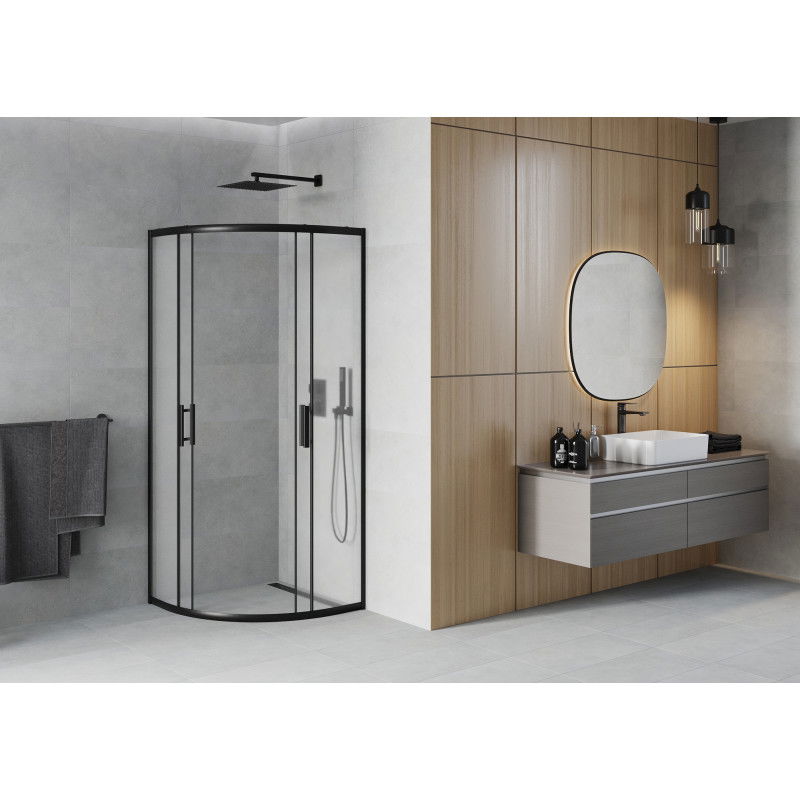 Mexen Rio Duschkabine Halbrund 80 x 80 cm, Mattglas, Schwarz - 863-080-080-70-30