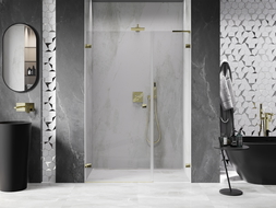 Mexen Lunar-B L opklapbare douchedeur links 115 cm, transparant, goud - 832SL-115-050-50-00-L