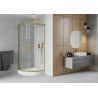 Mexen Rio Duschkabine halbrund 70 x 70 cm, transparent, gold + Duschwanne Rio, weiß - 863-070-070-50-00-4710