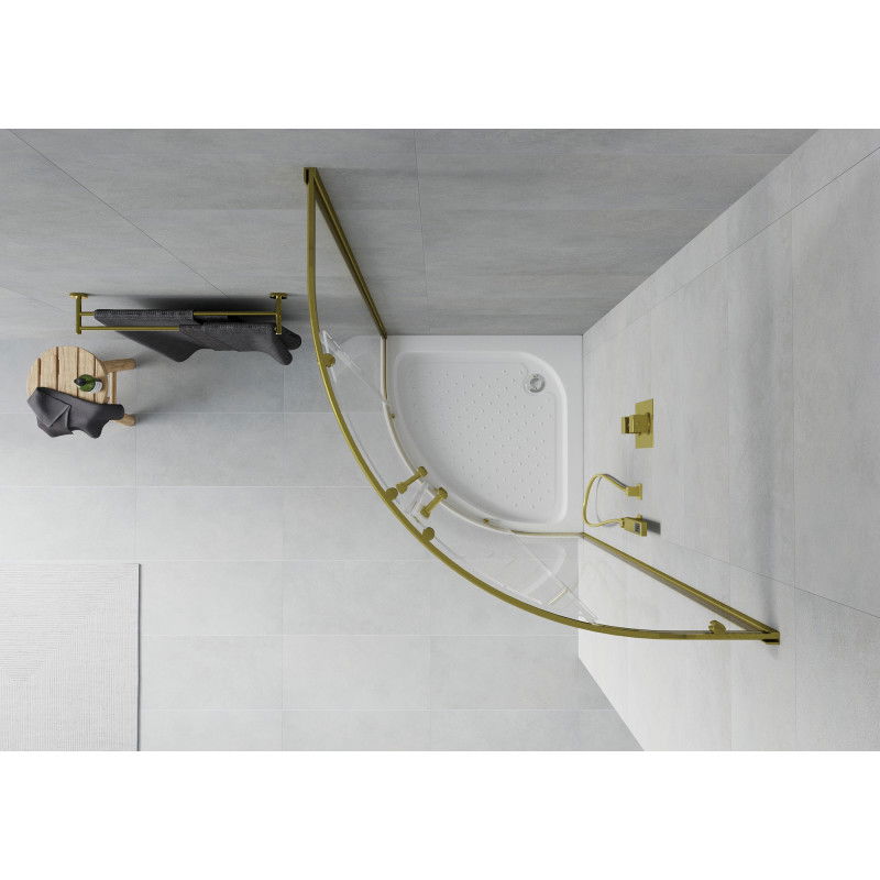 Mexen Rio cabina doccia semicircolare 80 x 80 cm, trasparente, oro + piatto Rio, bianco - 863-080-080-50-00-4710