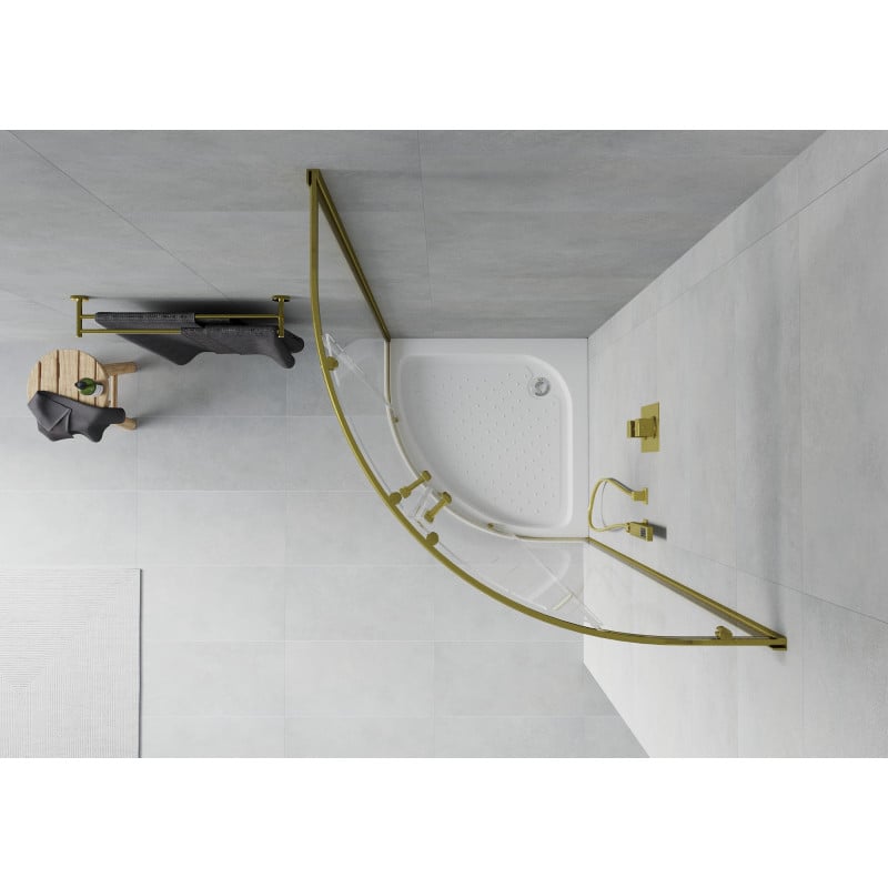Mexen Rio cabine de douche semi-circulaire 90 x 90 cm, transparent, or + receveur Rio, blanc - 863-090-090-50-00-4710