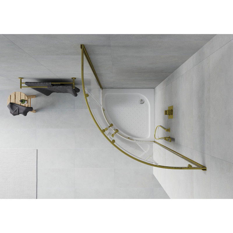 Mexen Rio duschkabin halvcirkelformad 70 x 70 cm, vita ränder, guld + duschkar, vit - 863-070-070-50-20-4710