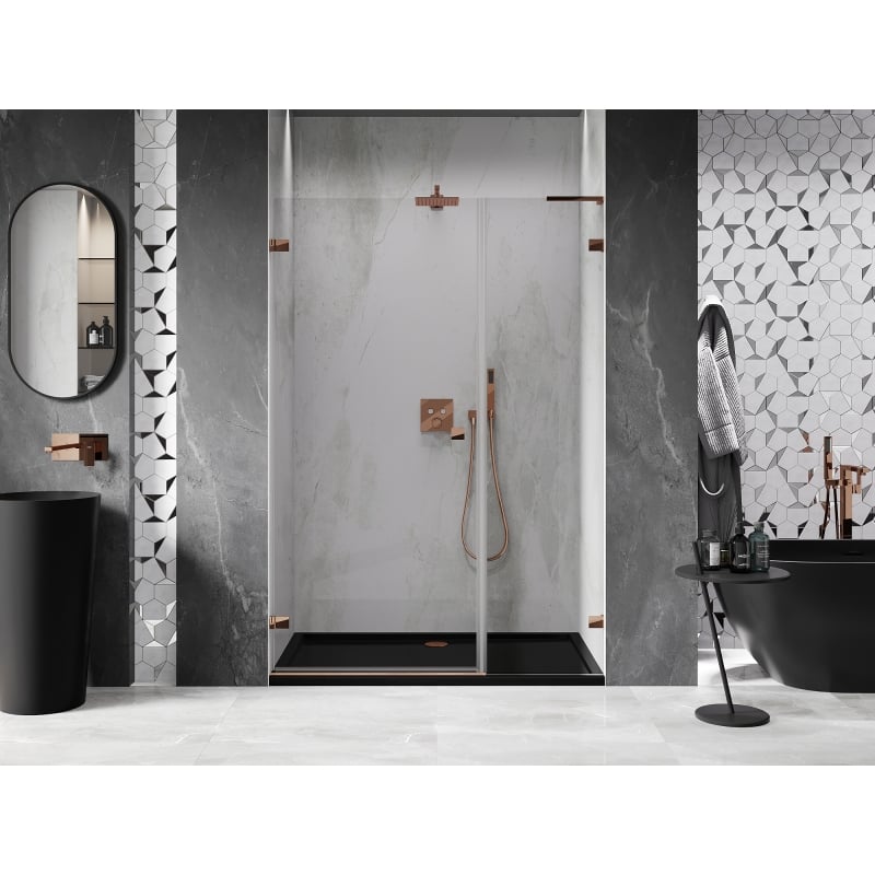 Mexen Lunar-B L drzwi prysznicowe uchylne lewe 110 cm, transparent, różowe złoto - 832SL-110-050-60-00-L