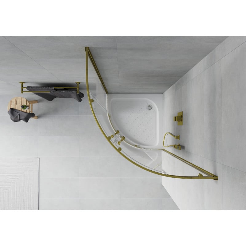 Mexen Rio semi-circular shower cabin 80 x 80 cm, white stripes, gold + shower tray, white - 863-080-080-50-20-4710