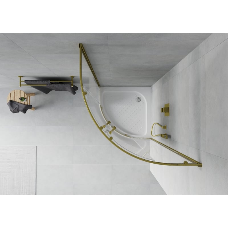 Mexen Rio semi-circular shower cabin 90 x 90 cm, white stripes, gold + tray, white - 863-090-090-50-20-4710