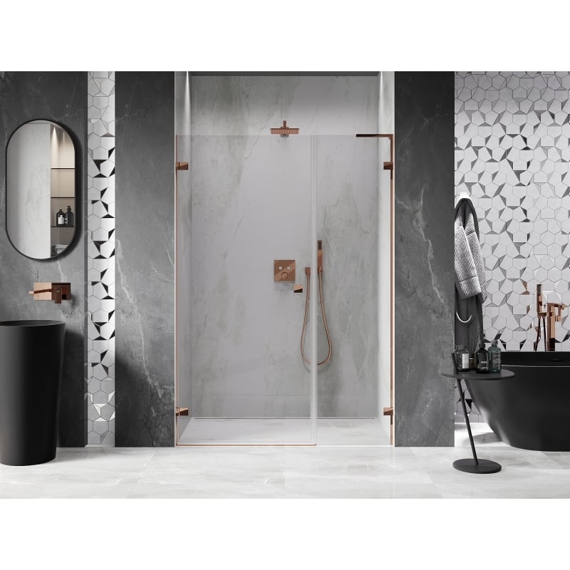 Mexen Lunar-B L porte de douche battante gauche 135 cm, transparent, or rose - 832SL-135-050-60-00-L