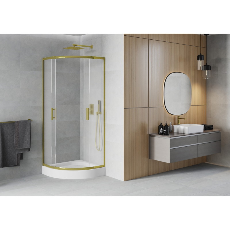 Mexen Rio douchecabine halfrond 80 x 80 cm, frosted, goud + douchebak, wit - 863-080-080-50-30-4710