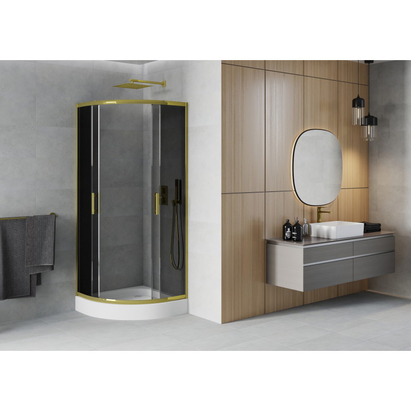 Mexen Rio halvoval duschkabin 70 x 70 cm, grafit, guld + duschkar, vit - 863-070-070-50-0-4710