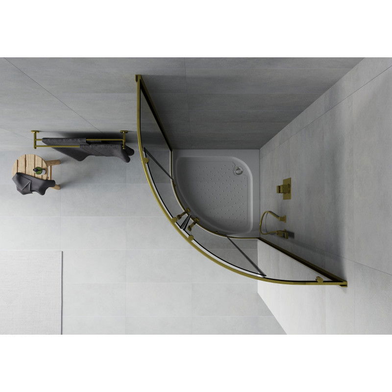 Mexen Rio Halbronn Duschkabine 80 x 80 cm, Grafit, Gold + Duschwanne, wäiss - 863-080-080-50-0-4710