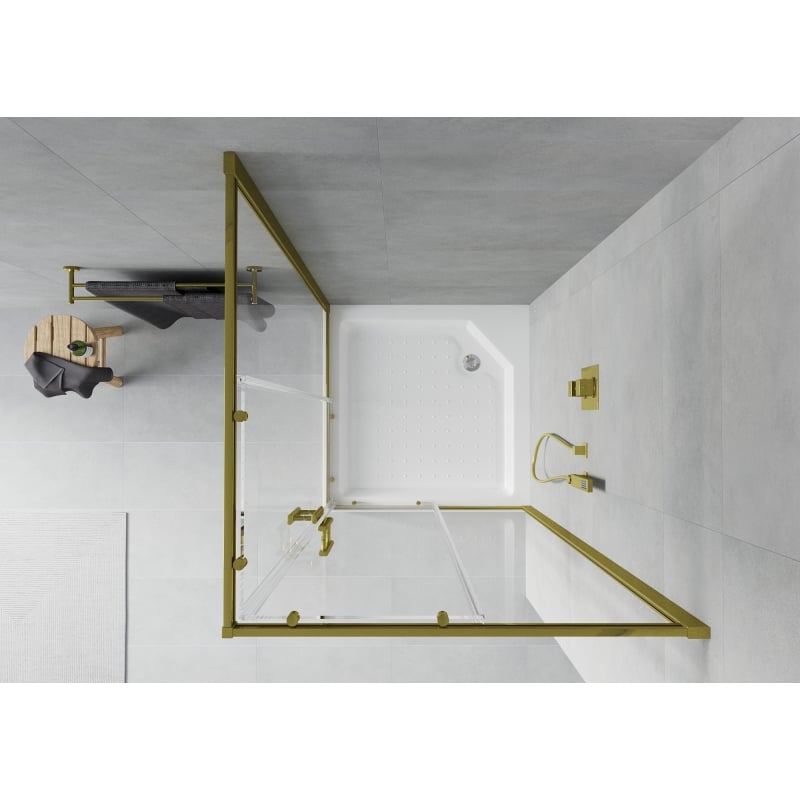 Mexen Rio square shower cabin 90 x 90 cm, transparent, gold + shower tray, white - 860-090-090-50-00-4510