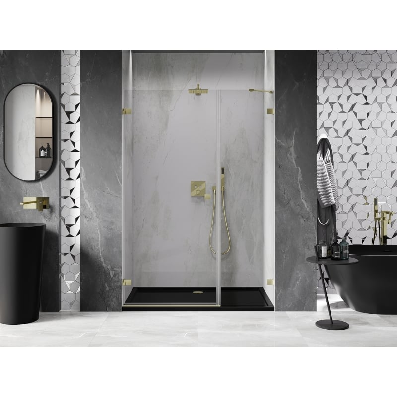 Mexen Lunar-B shower doors hinged left 145 cm, transparent, brushed gold - 832S-145-050-55-00-L