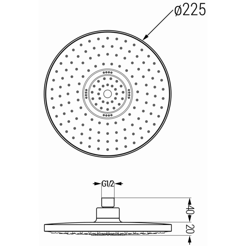 Mexen D-05 vihmadušš 22 cm, must - 79705-70