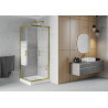 Mexen Rio ruutprussikabiin 80 x 80 cm, valged triibud, kuldne + aluskandik, valge - 860-080-080-50-20-4510