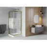 Mexen Rio ruutprussikabiin 80 x 80 cm, valged triibud, kuldne + aluskandik, valge - 860-080-080-50-20-4510