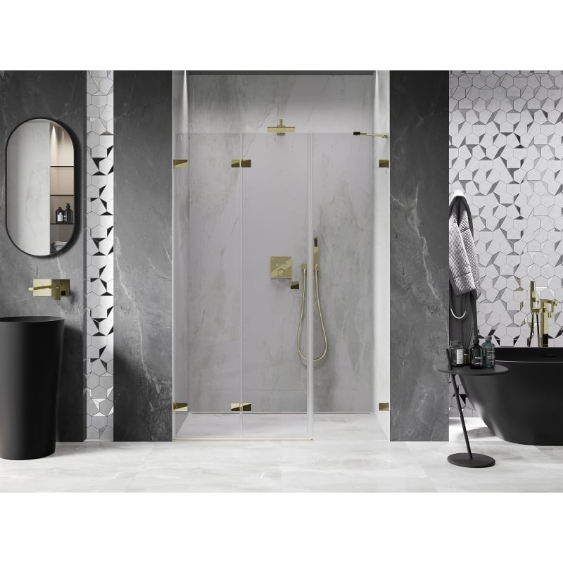 Mexen Lunar-F 145 cm Left Folding Shower Door, Transparent, Gold - 836S-145-050-50-00-L