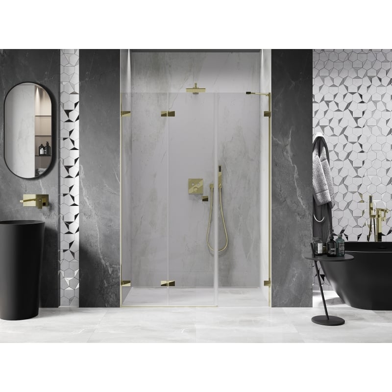 Mexen Lunar-F folding shower door left 150 cm, transparent, gold - 836S-150-050-50-00-L