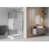 Mexen Rio cabine de douche carrée 90 x 90 cm, bandes blanches, or + receveur, blanc - 860-090-090-50-20-4510