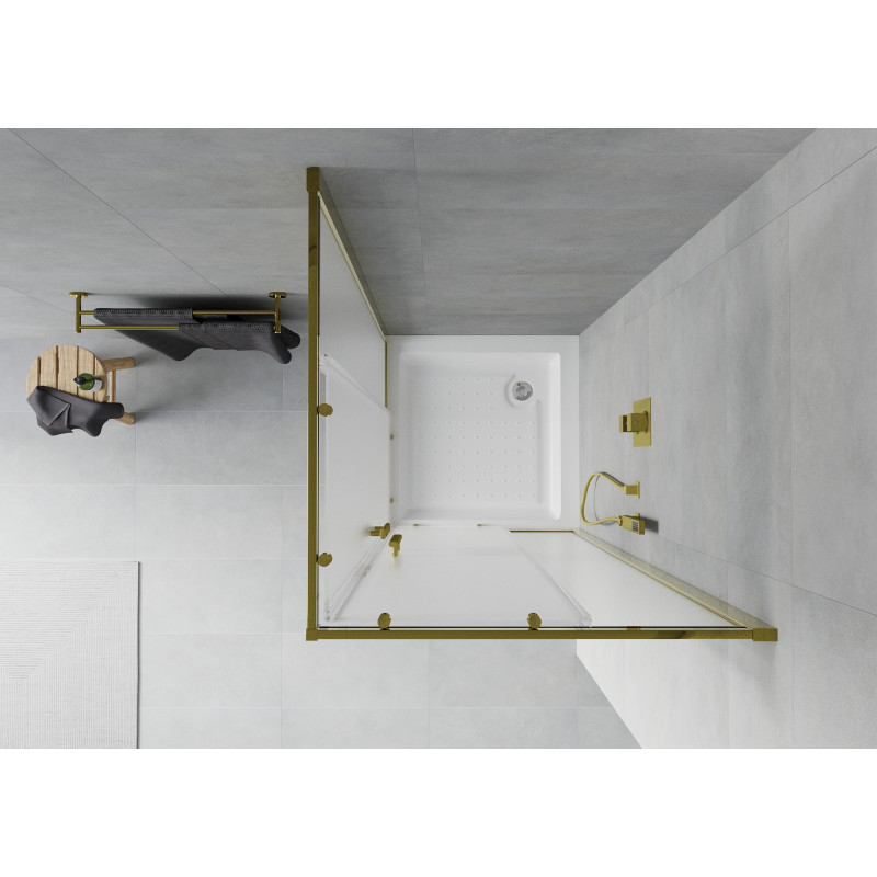 Mexen Rio vierkante douchecabine 80 x 80 cm, ijsglas, goud + douchebak, wit - 860-080-080-50-30-4510